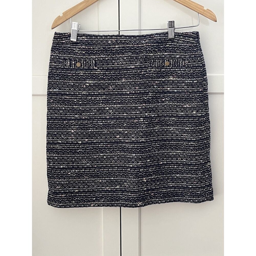Loft Womens Tweed Skirt Navy blue Size 8 NWT